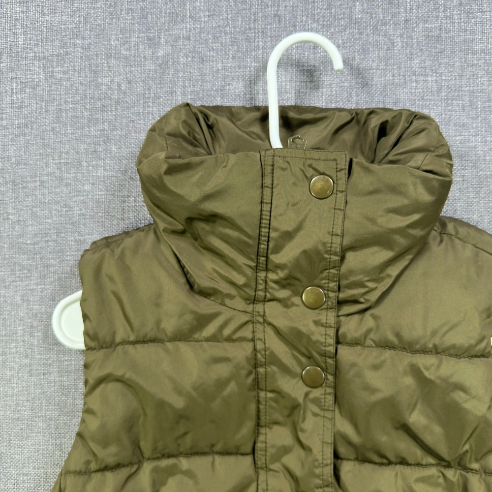 Old Navy Womens Puffer Vest Olive Green Quilted Full Zip Snap Fleece Lined Small - Picture 3 of 4
